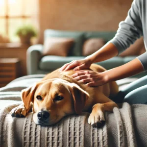 A person hands on a dog they are giving a massage