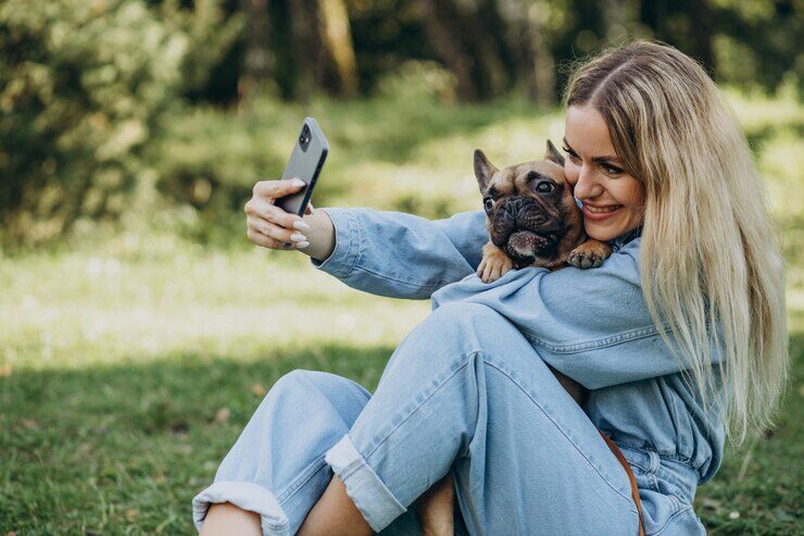 Capturing Instagram worthy pet pictures, a girl smiling hugging a dog